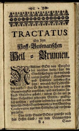 Tractatus über dem Hoff-Geismarischen Heil-Brunnen.