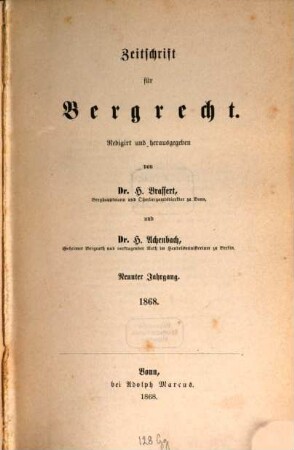 Zeitschrift für Bergrecht : ZfB. 9, 9. 1868