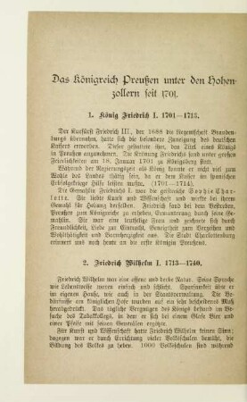 Das Königreich Preußen unter den Hohenzollern seit 1701