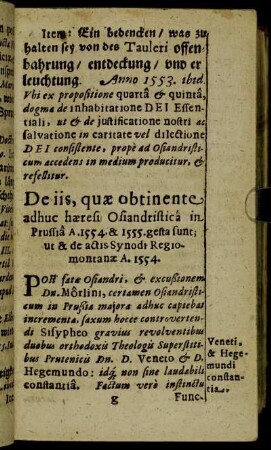 De iis, quæ obtinente adhuc hæresi Osiandristica in Prussia [...]