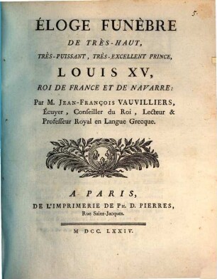 Éloge funèbre de Louis XV, Roi de France