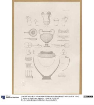 Vorbilder für Fabrikanten und Handwerker. Teil 1, Abteilung 2, Blatt 7: Römische Gefäße aus Marmor und Bronze mit Details