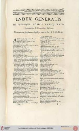 Index generalis in quinque tomos antiquitatis