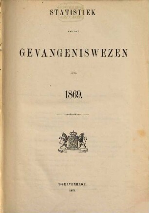 Statistiek van het gevangeniswezen : over .... 1869 (1871)