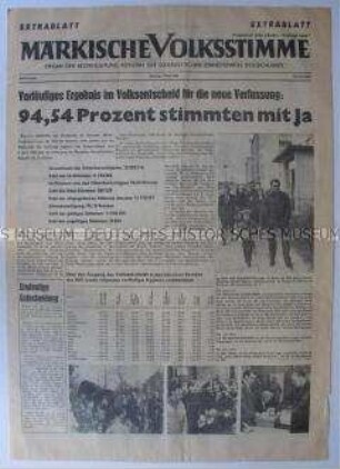 Extrablatt der "Märkischen Volksstimme" zum Volksentscheid über die Annahme der Verfasung der DDR