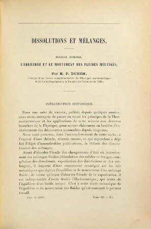 Dissolutions et mélanges, 1. Équilibre et mouvement des fluides mélangés