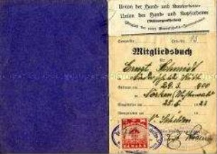 Mitgliedsbuch der Union der Hand- und Kopfarbeiter