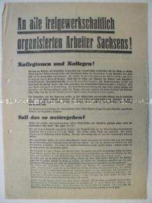 Propagandaflugblatt der Mitgliederversammlungen von Gewerkschaften von Ebersbach, Meerane und Plauen zur Reichspräsidentenwahl 1932