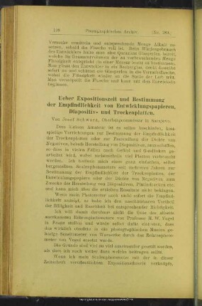 Ueber Expositionszeit und Bestimmung der Empfindlichkeit von Entwicklungspapieren, Diapositiv- und Trockenplatten