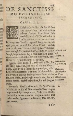 De Sanctissimo Evcharistiae Sacramento. Capvt XII.
