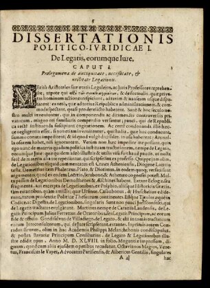 Caput I. Prolegomena de antiquitate, neceßitate, & utilitate Legationis.