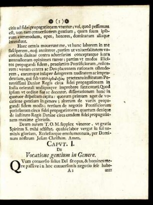 Caput I. De Vocatione gentium in Genere.