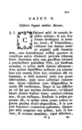 Caput V. Historia Organi auditus Avium.