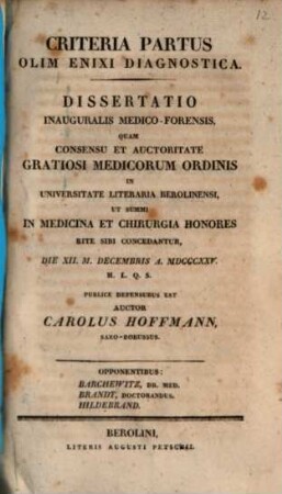 Criteria partus olim enixi diagnostica : dissertatio inauguralis medico-forensis