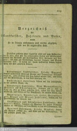 Verzeichniß der Landkutscher, Fuhrleute und Boten