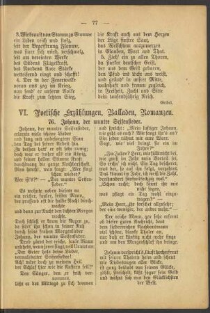 VI. Poetische Erzählungen, Balladen, Romanzen
