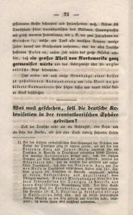 Was muß geschehen, soll die deutsche Kolonisation in der transatlantischen Sphäre gedeihen?