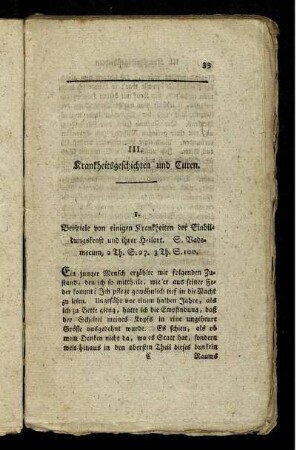 III. Krankheitsgeschichten und Curen.