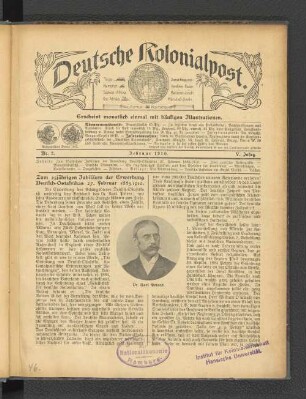 Zum 25jährigen Jubiläum der Erwerbung Deutsch-Ostafrikas 27. Februar 1885/1910.