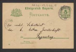 Brief von Joseph Schwertschlager an Regensburgische Botanische Gesellschaft