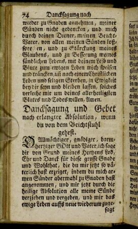 Dancksagung und Gebet nach erlangter Absolution, wenn du von dem Beichtstuhl gehest. - Gebet nach der Reise.