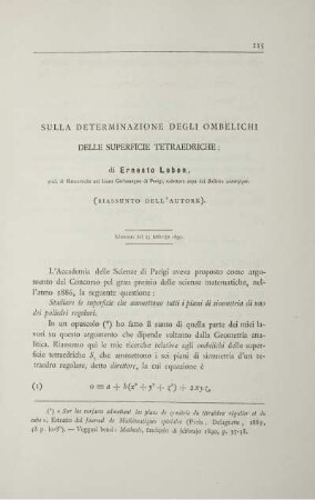 Sulla determinazione degli ombelichi delle superficie tetraedriche.