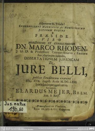 Dissertatio juridica de jure belli