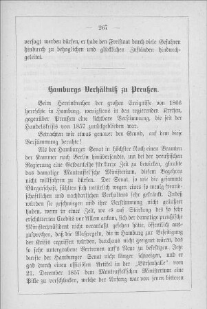 Hamburgs Verhältniß zu Preußen.