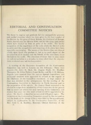 Editorial and continuation committee notices