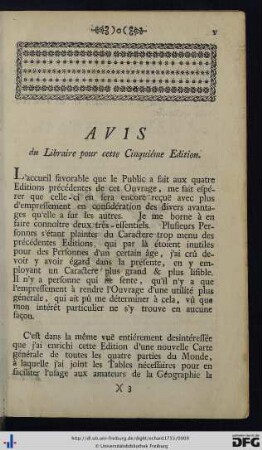 Avis du Libraire pour cette Cinquiéme Edition.