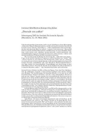 „Deutsch von außen“ Jahrestagung 2002 des Instituts für deutsche Sprache (Mannheim, 12.–14. März 2002)