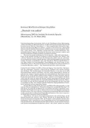 „Deutsch von außen“ Jahrestagung 2002 des Instituts für deutsche Sprache (Mannheim, 12.–14. März 2002)