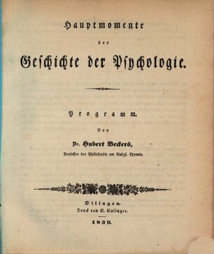 Hauptmomente der Geschichte der Psychologie