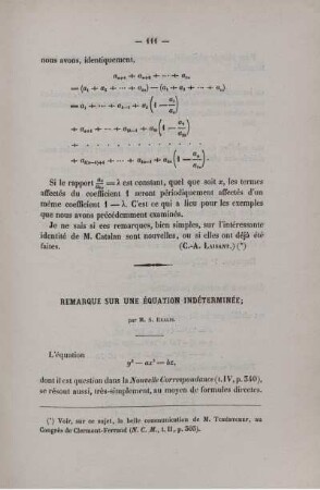 Remarque sur une équation indéterminée.