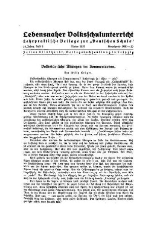 Volkstümliche Übungen im Sommerturnen : Lebensnaher Volksschulunterricht - Lehrpraktische Beilage zur Deutschen Schule