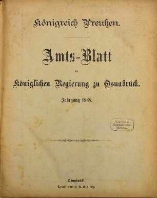 Amtsblatt für den Regierungsbezirk Osnabrück. 1888
