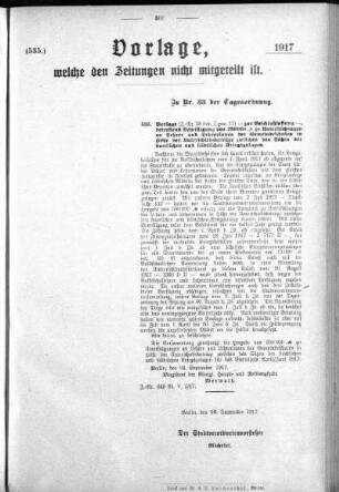 Anlage: (535), Vorlage, welche den Zeitungen nicht mitgeteilt ist, 24. September 1917
