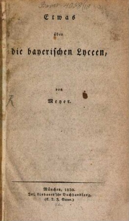 Etwas über die bayerischen Lyceen