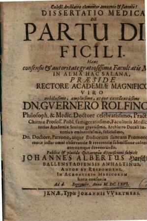 Dissertatio Medica De Partu Difficili