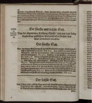 Der fünffte und sechste Satz. Von der allgemeinen Erlösung Christi/ und von dem seeligmachenden/ geistlichen/ übernatürlichen Liechte/ das einen jedwedern erleuchtet