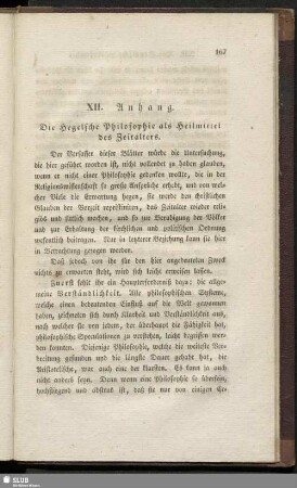 XII. Anhang. Die Hegelsche Philosophie als Heilmittel des Zeitalters