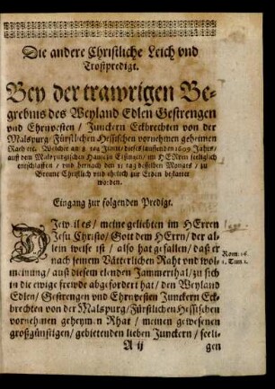 Eingang zur folgenden Predigt.