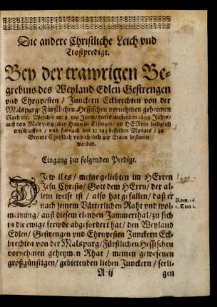 Eingang zur folgenden Predigt.