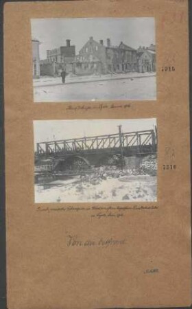 Durch rußische Gefangene im Wiederaufbau begriffene Eisenbahnbrücke in Lyck