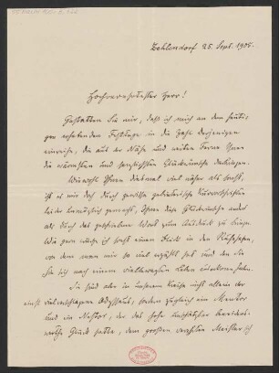 Brief an B. Schott's Söhne : 25.09.1905