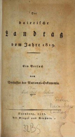 Der baierische Landtag vom Jahre 1819 : ein Versuch