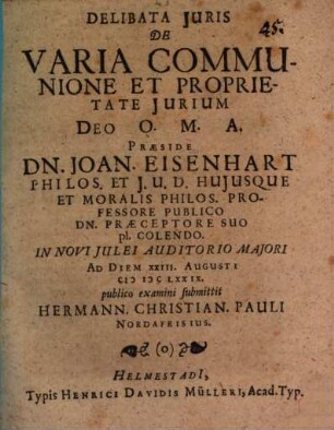 Delibata Juris De Varia Communione Et Proprietate Jurium