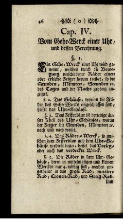 Cap. IV. Vom Gehe-Werck einer Uhr, und dessen Berechnung.