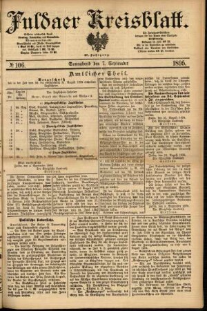 Erste Ausgabe vom Samstag, den 07. September 1895.