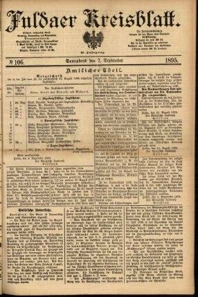 Erste Ausgabe vom Samstag, den 07. September 1895.